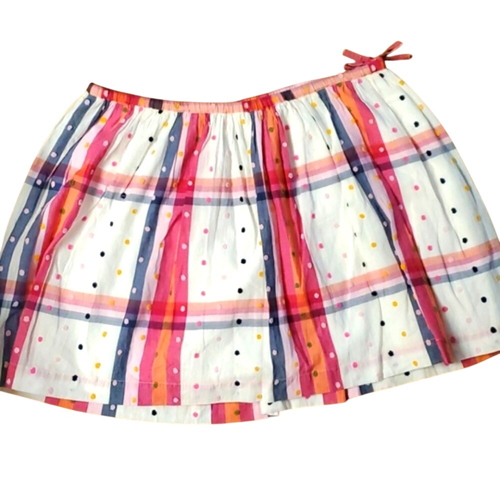 Lands End Girls Polka Dot Pink Plaid Skirt Size 10 Plus